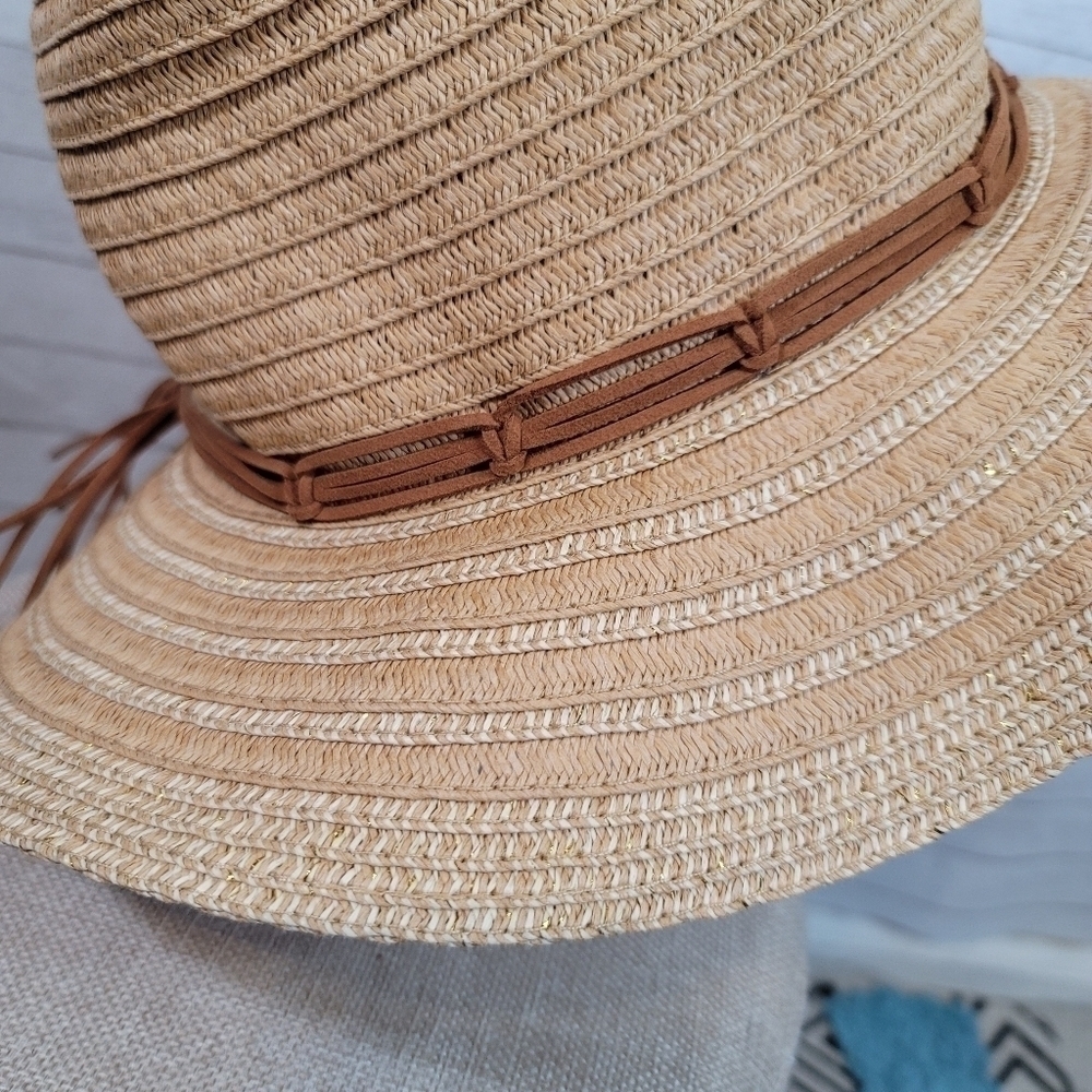 STEVE MADDEN PAPER BLEND STRAW HAT, W FAUX LEATHER WRAP DETAIL - Picture 6 of 11
